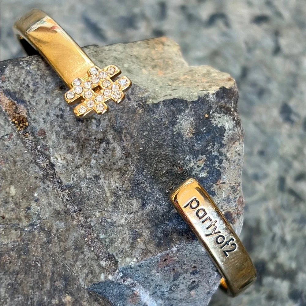 Gold Tone Kate Spade # Party of 2 Crystal Cuff Bracelet - Picture 3 of 4